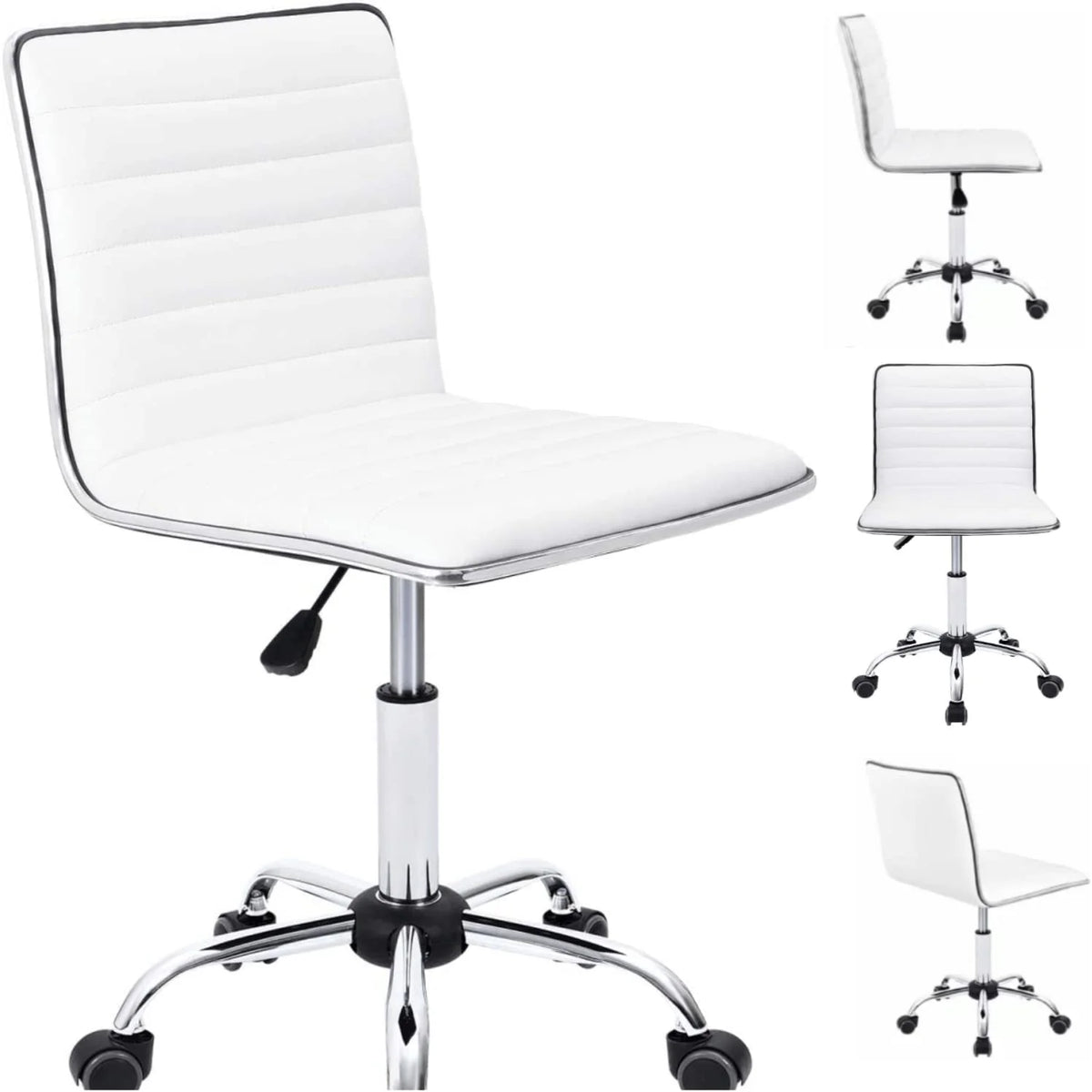 White PU Leather Adjustable Rolling Vanity Chair K131411