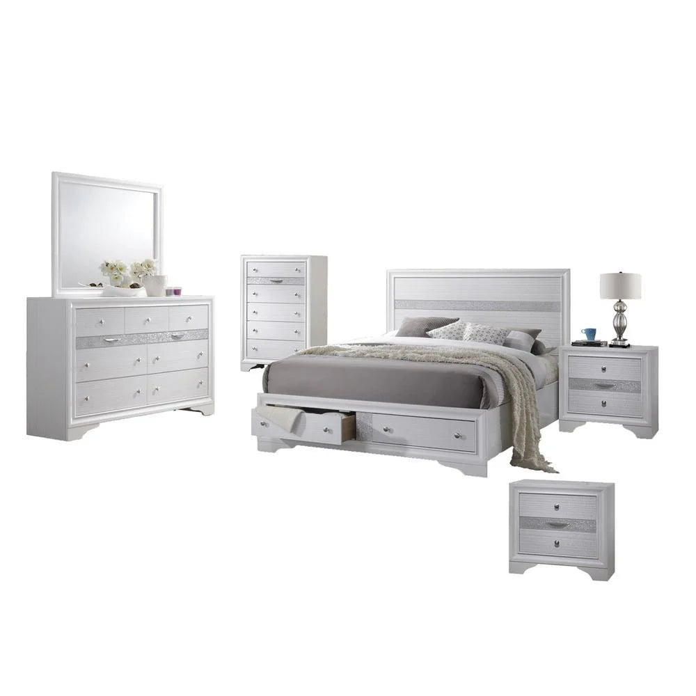 White 6 Piece Bedroom Set with Eastern King Platform Bed I925299