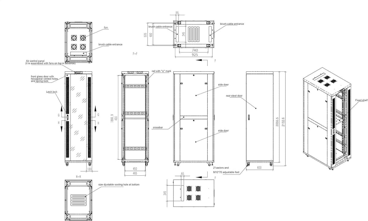 42 U Free Standing Locking Network Rack Cabinet with Shelf and Cooling Fan U82101