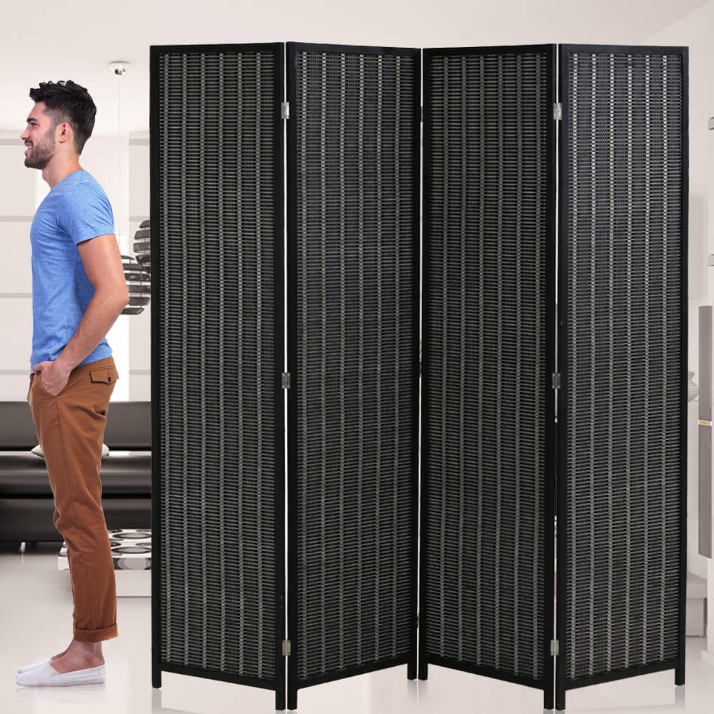 Black 4 Panel Folding Bamboo Room Divider M37335