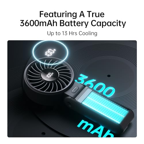 Handheld Fan High-Power Motor LED Display 5000mAh Rechargeable Foldable Black V440