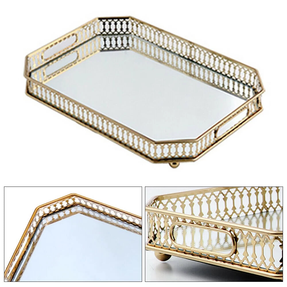 Bathroom Vanity Tray Metal Glass Mirrored Tray C434913