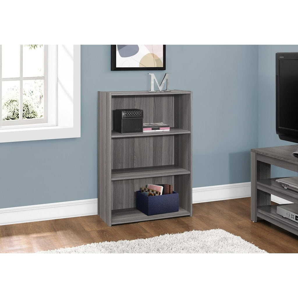Gray Contemporary 3 Shelves Rectangular Bookcase K539335