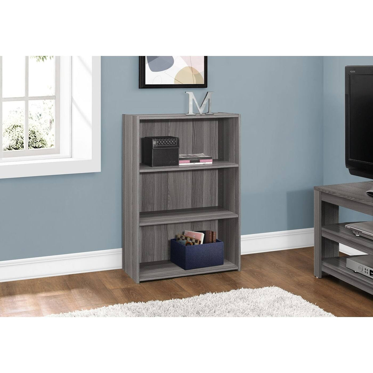 Gray Contemporary 3 Shelves Rectangular Bookcase K539335