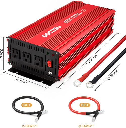3000W Power Inverter with Dual AC Outlets & USB Port, DC12 to 24V, Modified Sine Wave C4567