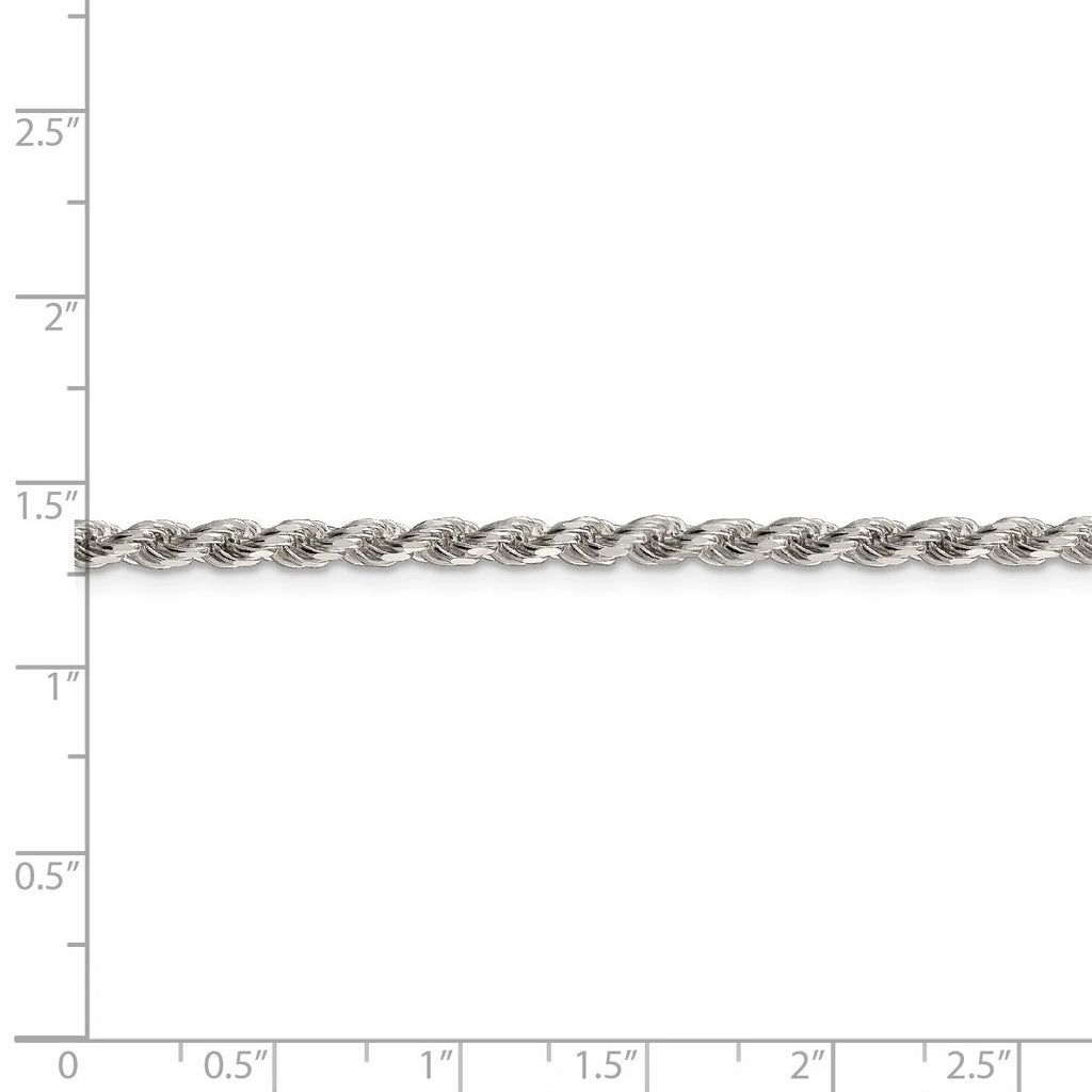 Sterling Silver 3mm Diamond-Cut Rope Chain Necklace 20 Inch K429