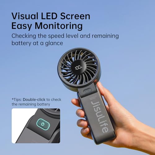 Handheld Fan High-Power Motor LED Display 5000mAh Rechargeable Foldable Black V440