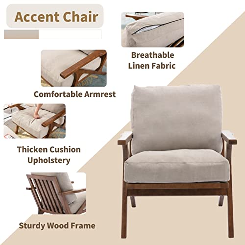 Beige Linen Accent Chair with Ottoman Q89899