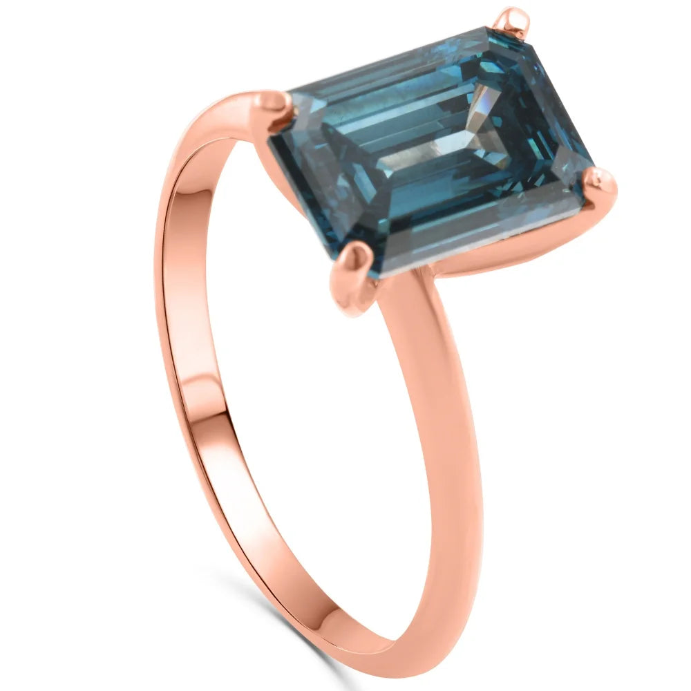 Blue Diamond Emerald Cut Solitaire Engagement Ring Q5081