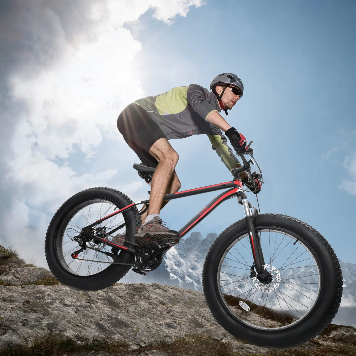 26in Fat Tire Mountain Bike 21 Speeds High Carbon Steel Red Black A809018