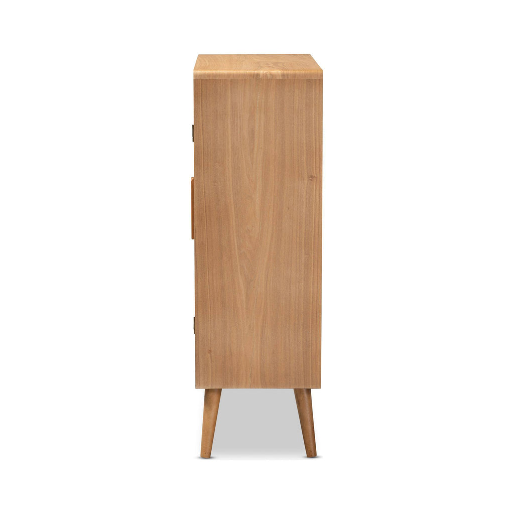 Oak Wood and Rattan 2-Door Accent Storage Cabinet G16231