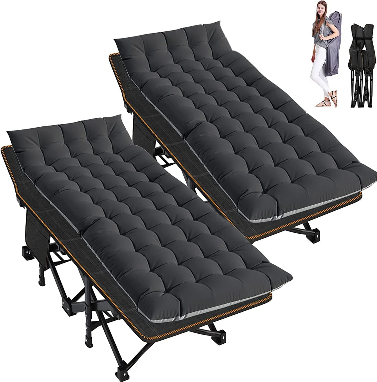 2 Pack Folding Camping Cot with Mattress and Carry Bag W717