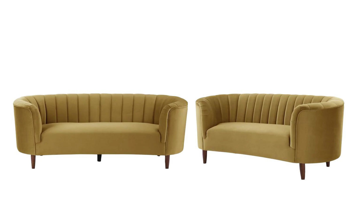 Olive Yellow Velvet Sofa and Loveseat S5534