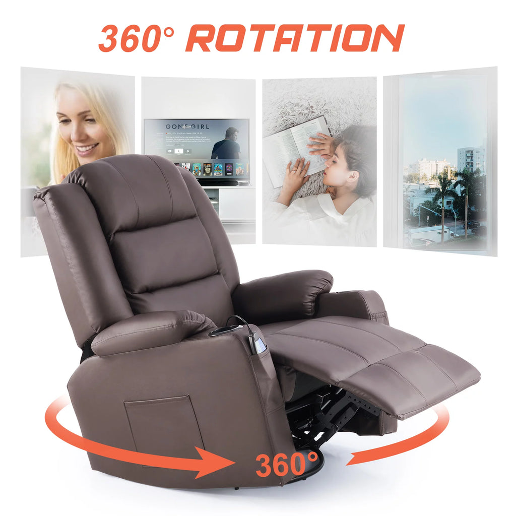 Brown 360 Swivel Heated Massaging Recliner Chair U561087