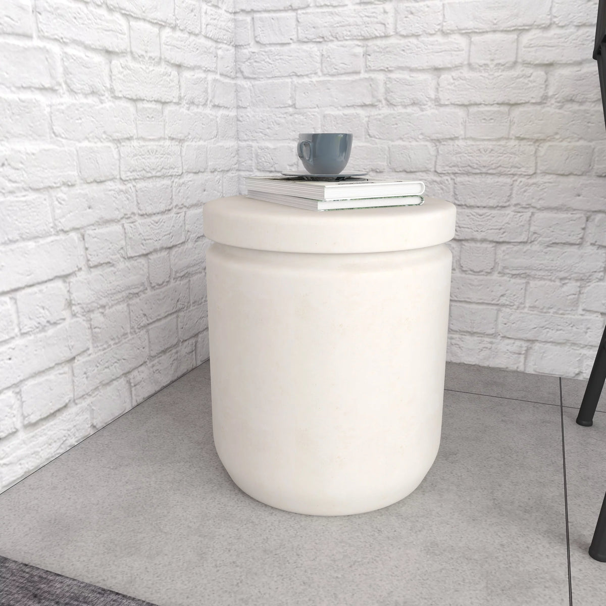 White Industrial Fiber Clay Outdoor Cylindrical Foot Stool G71457