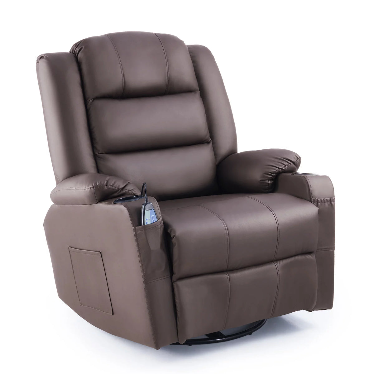 Brown 360 Swivel Heated Massaging Recliner Chair U561087