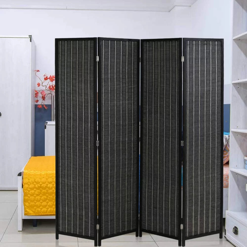 Black 4 Panel Folding Bamboo Room Divider M37335
