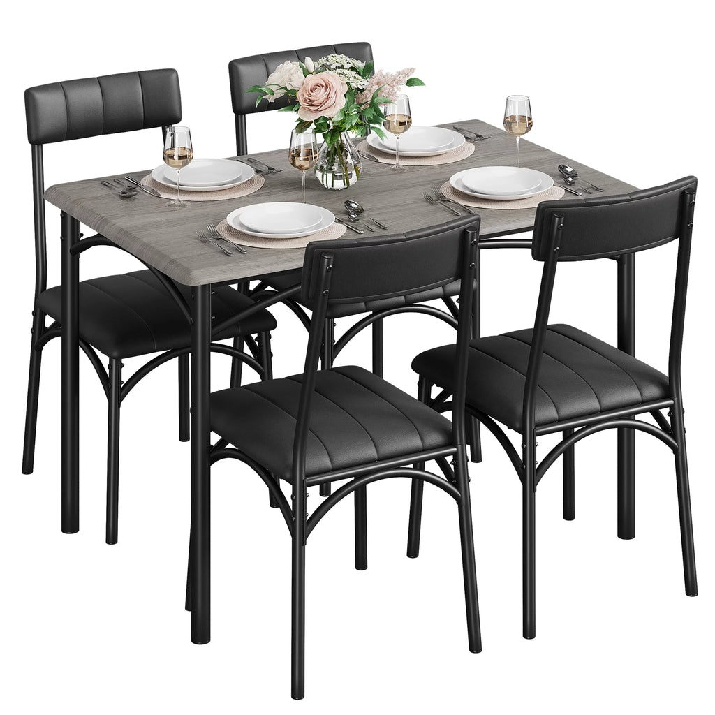 5 Piece Metal and Wood Dining Table Set with 4 Upholstered Chairs H80603