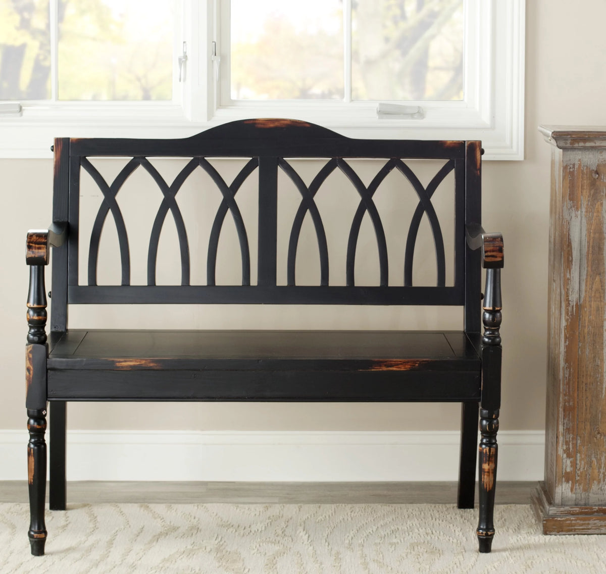 Distressed Black Bench Y551616