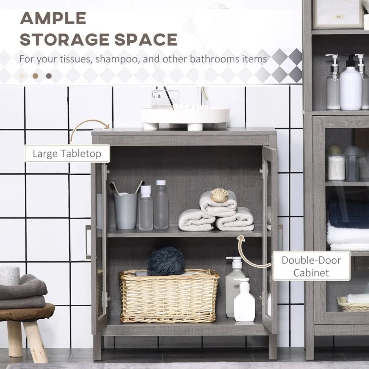 Gray Wooden Bathroom Floor Cabinet Q881616