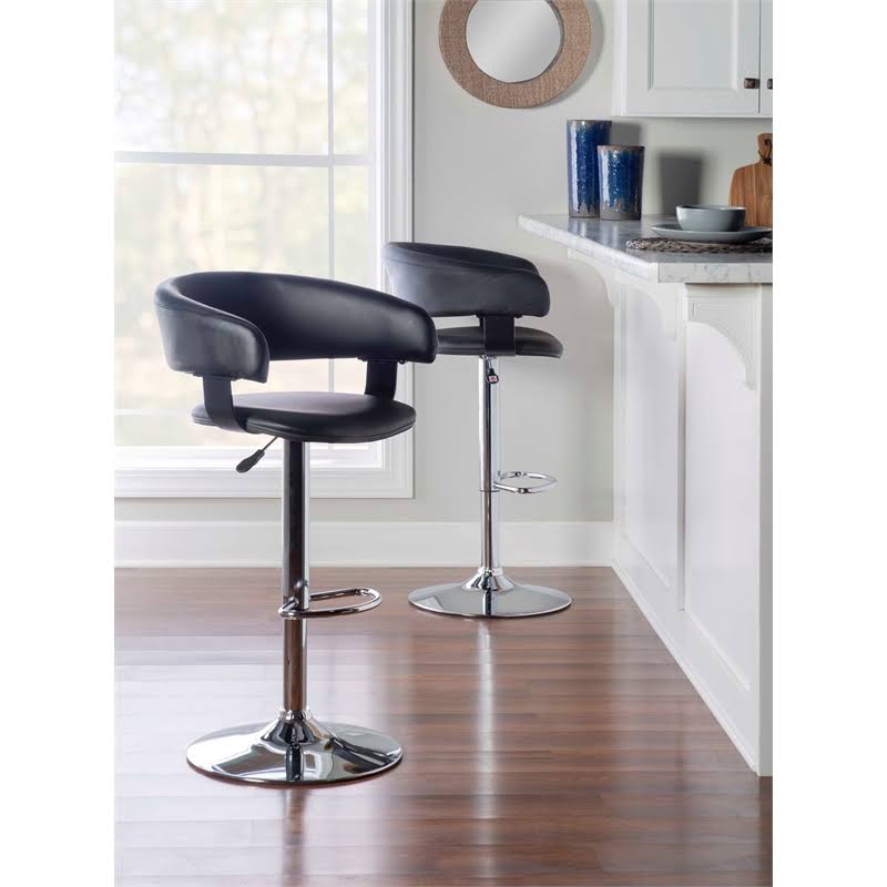 Black Faux Leather Adjustable Height Bar Stool N959