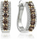 1.20 Ct Chocolate and White Diamond Hoop Earrings 14k White Gold Over 925 Sterling Silver D149