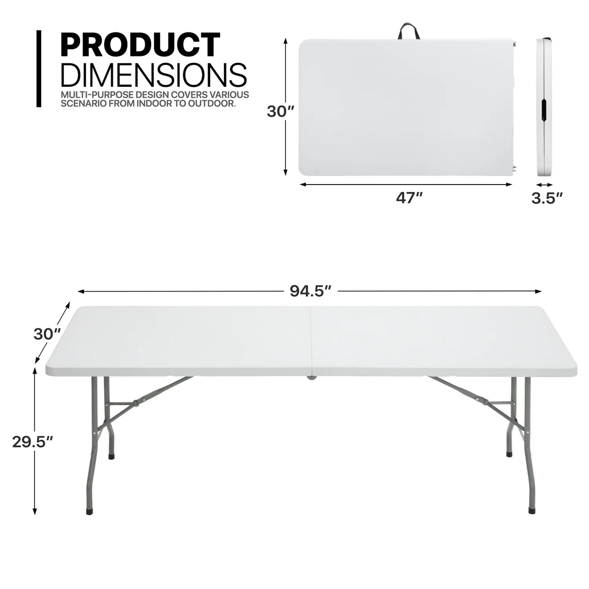 11 Pieces 8 Ft Heavy Duty Folding Utility Table and Chair Set with Handle, White/Black L403