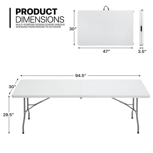 11 Pieces 8 Ft Heavy Duty Folding Utility Table and Chair Set with Handle, White/Black L403