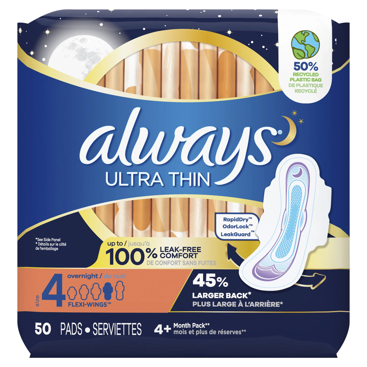 Ultra Thin Overnight Pads with Wings, Size 4, 36 Count S1420