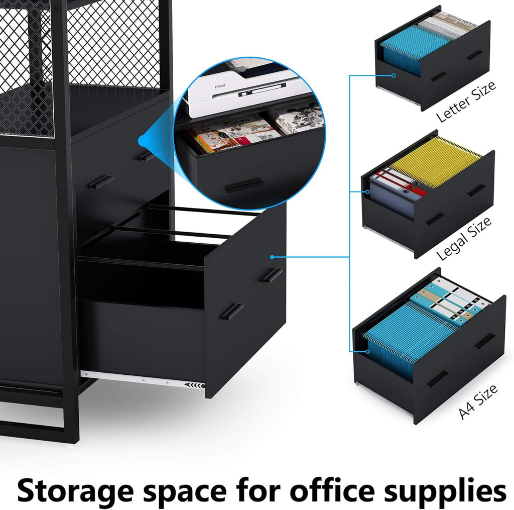 Black 2 Drawer File Cabinet with Bookshelf R877