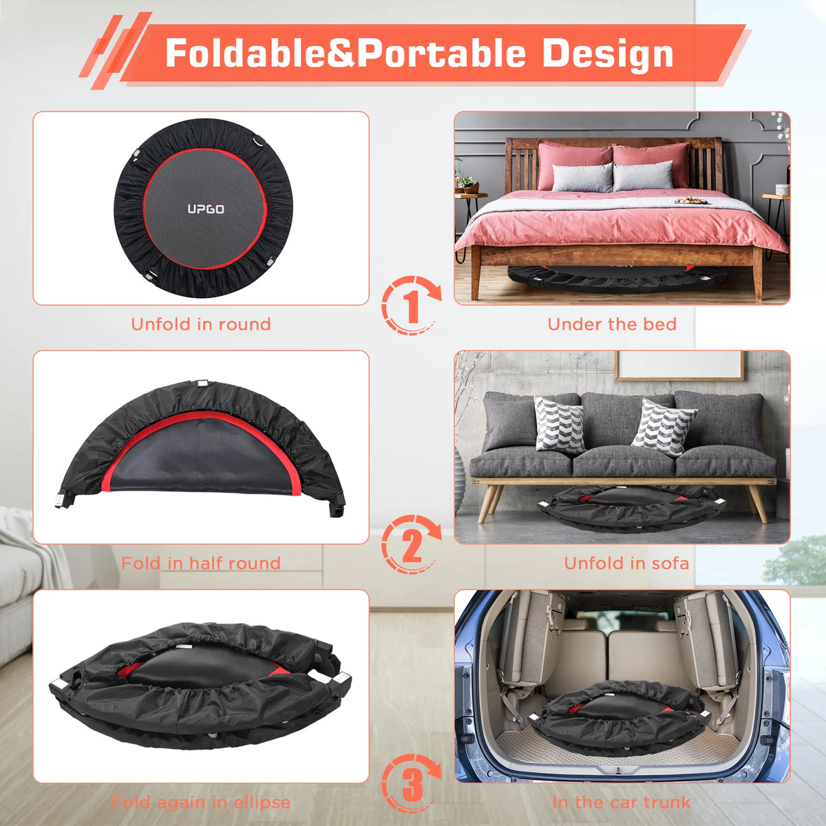 40 Foldable Fitness Trampoline with Adjustable Foam Handle O464652