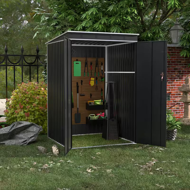 Metal Garden Storage Shed with Sloping Roof in Black K137075