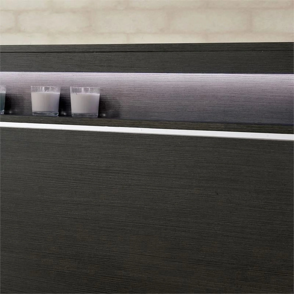 Warm Gray Wood King Panel Bed with LED Lights W92002