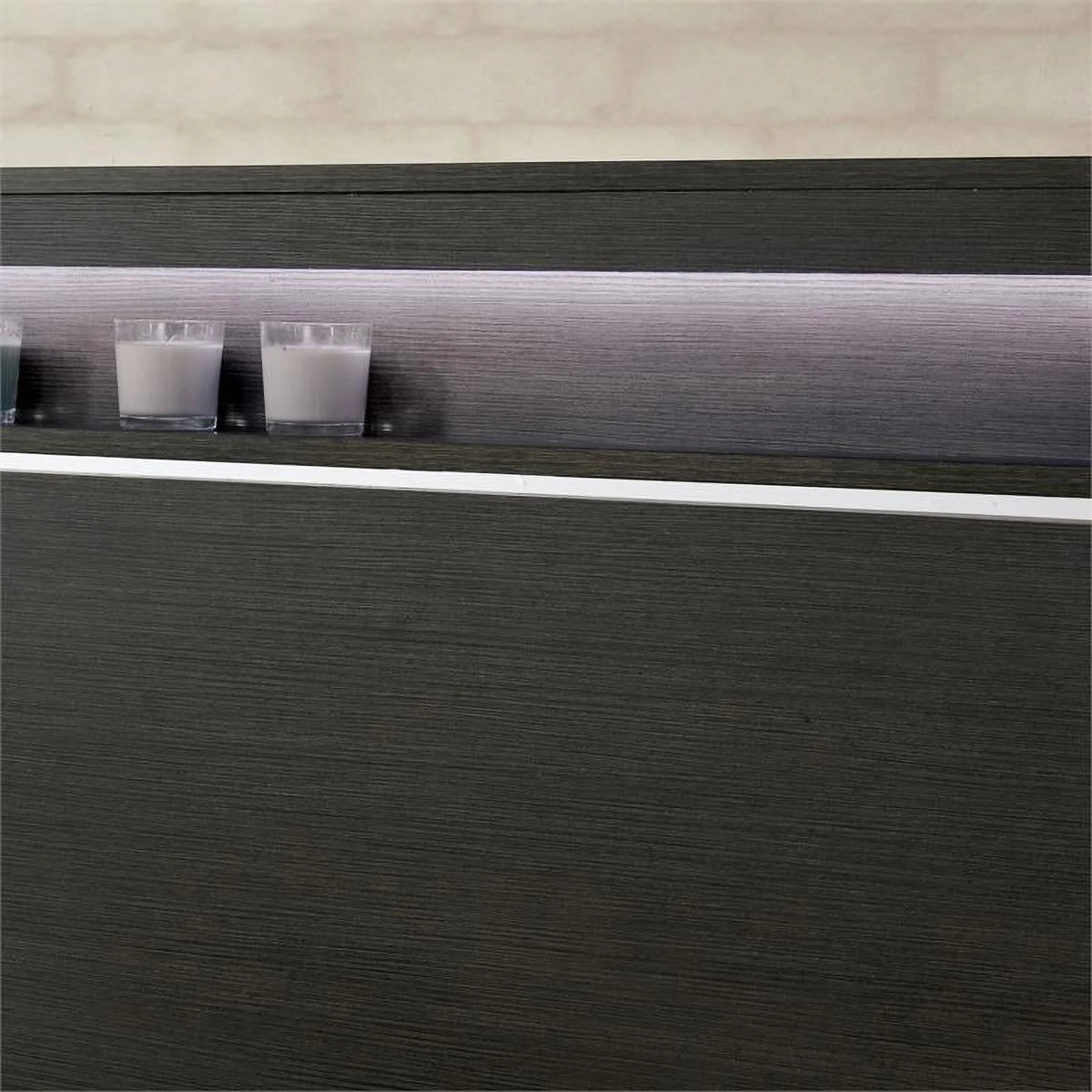 Warm Gray Wood King Panel Bed with LED Lights W92002