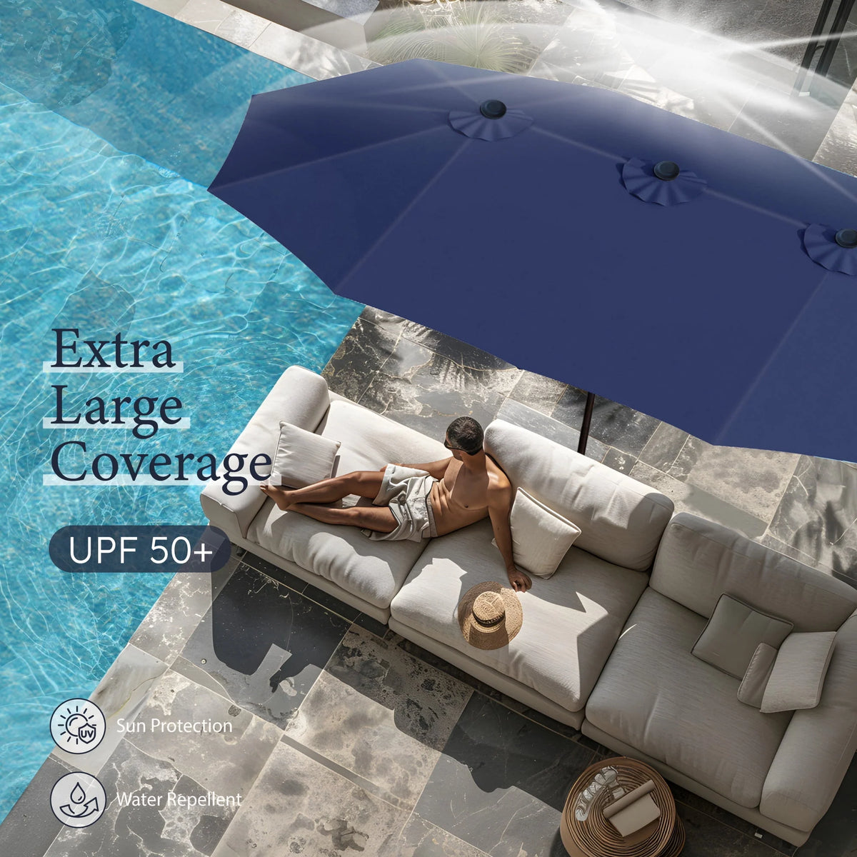 15ft Double-Sided Patio Umbrella with Base A7012