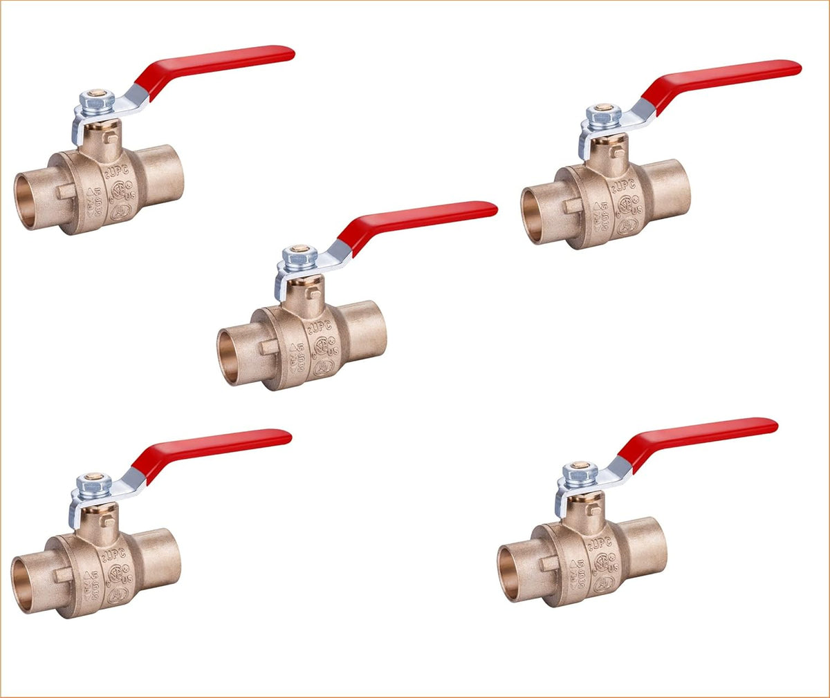 1/2" Sweat Solder Brass Full Port Ball Valve Lead Free Red Handle (5-Pack) U2887