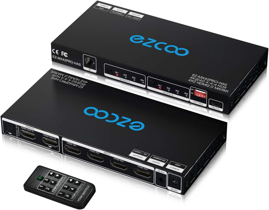 HDMI Matrix 4 In 2 Out 4K 60Hz HDR 10 SPDIF 5.1CH Audio Extractor B694