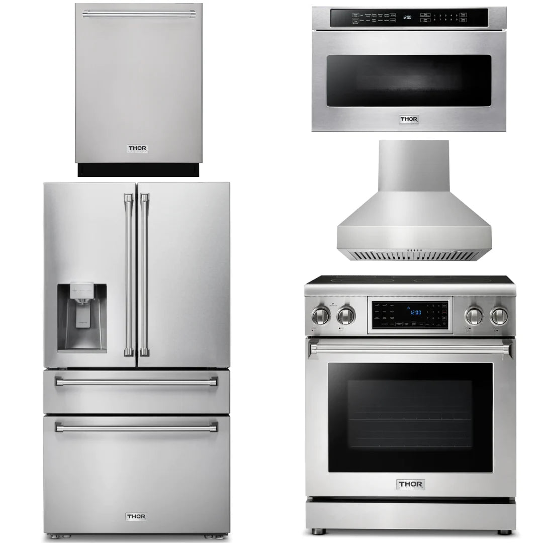 30 Electric Range, Range Hood, Microwave, Refrigerator with Water and Ice Dispenser, Dishwasher V963