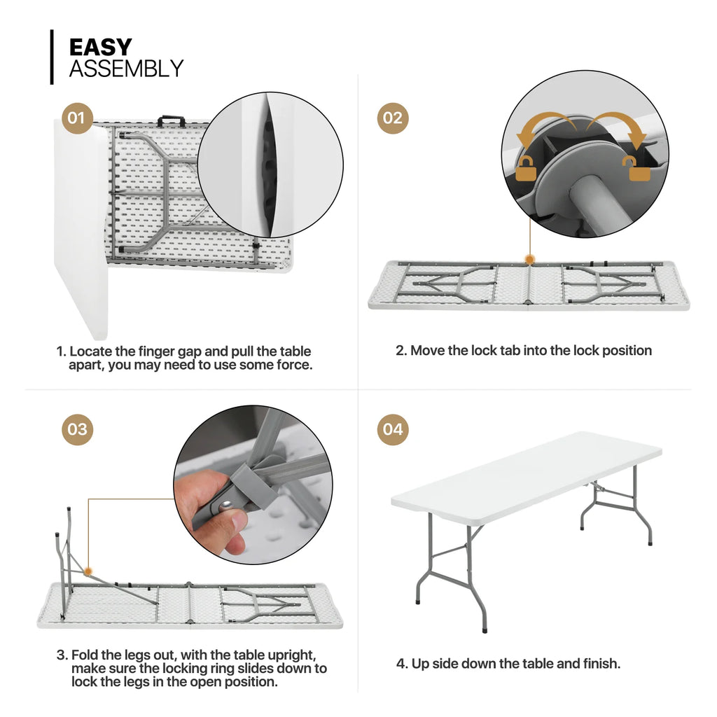 11 Pieces 8 Ft Heavy Duty Folding Utility Table and Chair Set with Handle, White/Black L403