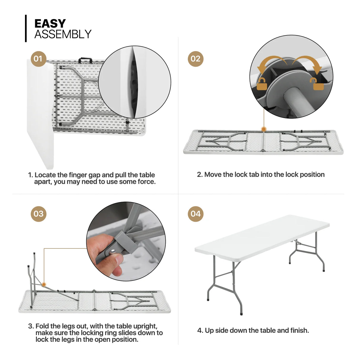 11 Pieces 8 Ft Heavy Duty Folding Utility Table and Chair Set with Handle, White/Black L403