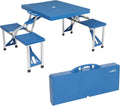 Folding Camping Picnic Table with 4 Seats with Patio Umbrella Hole, Portable Table Aluminum Alloy Frame P8805