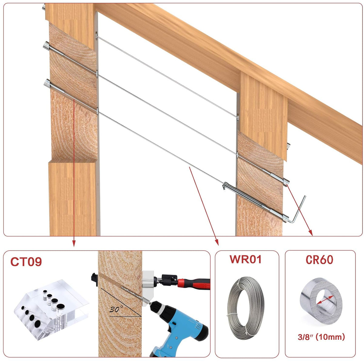 20Pair Cable Railing Kit Invisible 1/8 T316 Stainless Steel Swage Tensioner Terminal Hidden System N318
