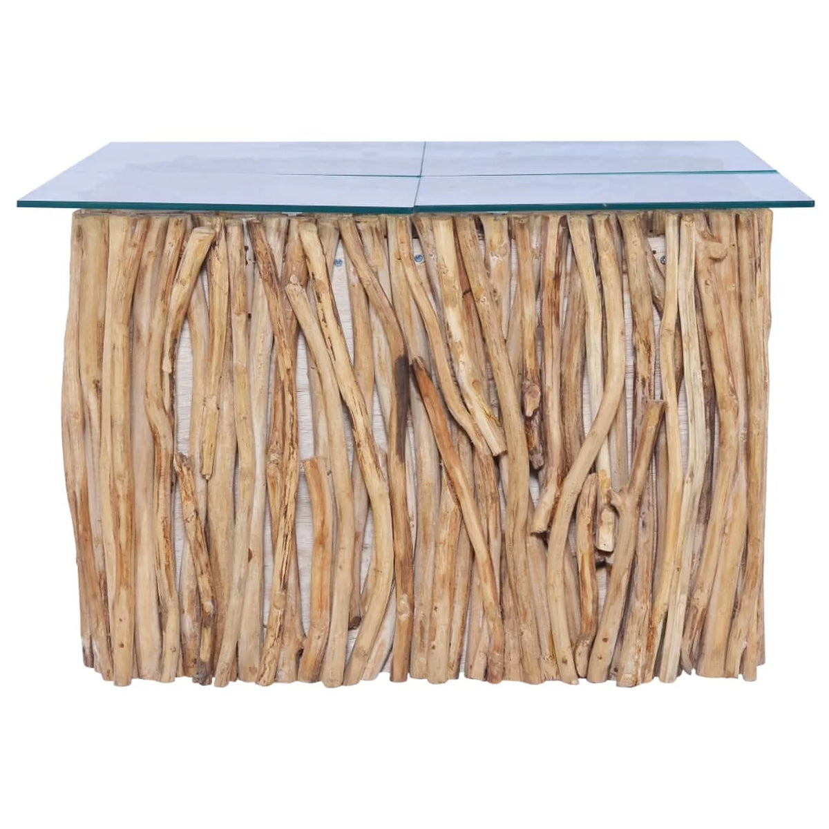 Coffee Table Glass Tabletop with Teak Wood Base I376