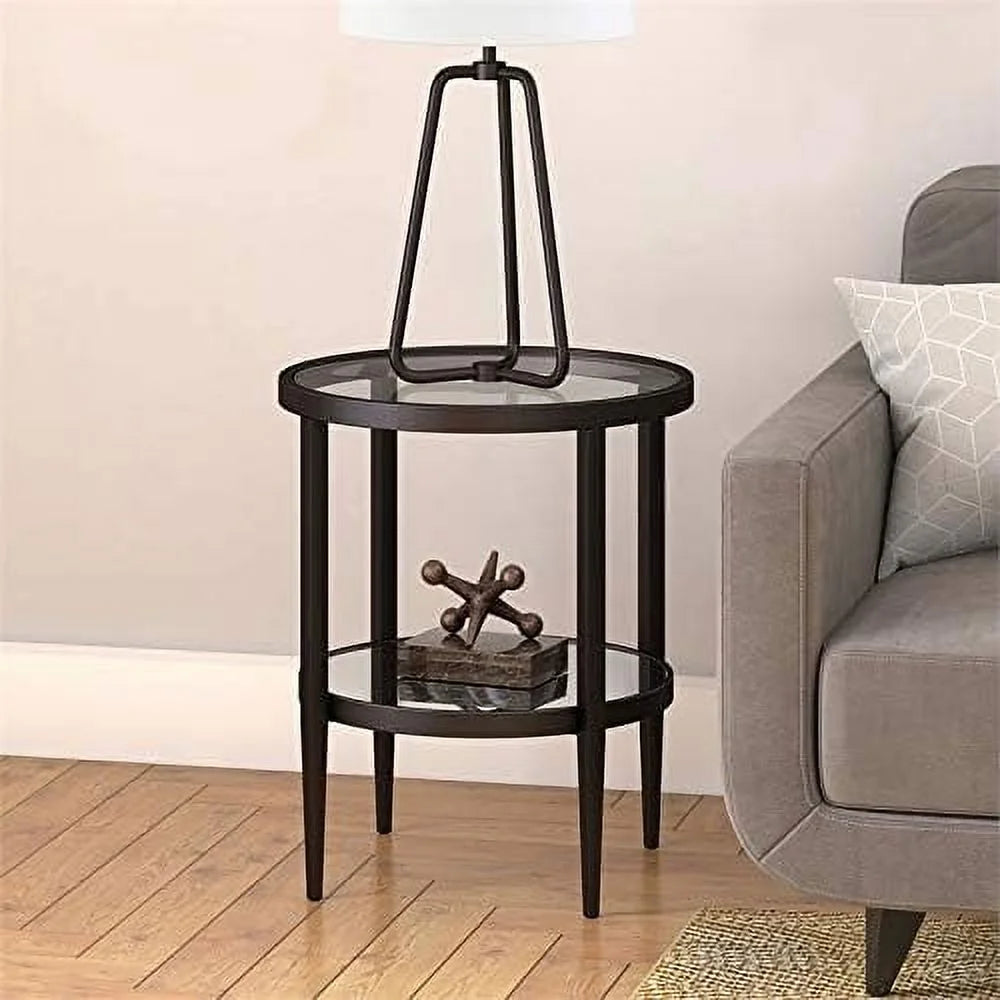 Round Modern Metal Side Table in Black Y836095
