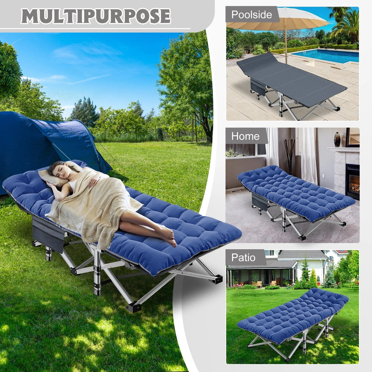 2 Pack Folding Camping Cot with Mattress and Carry Bag W717