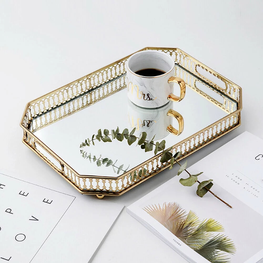 Bathroom Vanity Tray Metal Glass Mirrored Tray C434913