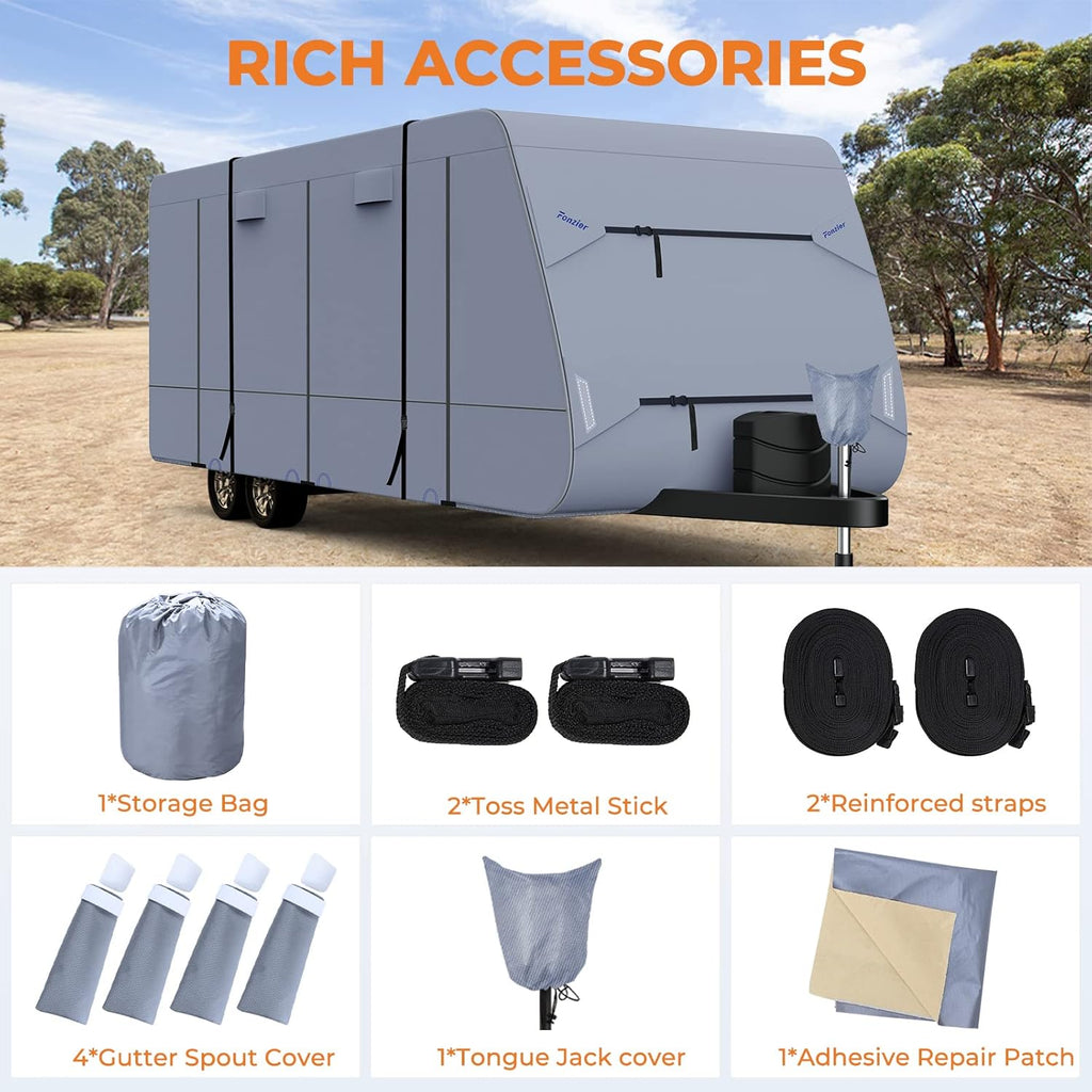 Waterproof Travel Trailer RV Cover with 4 Gutter Spout Covers H58979