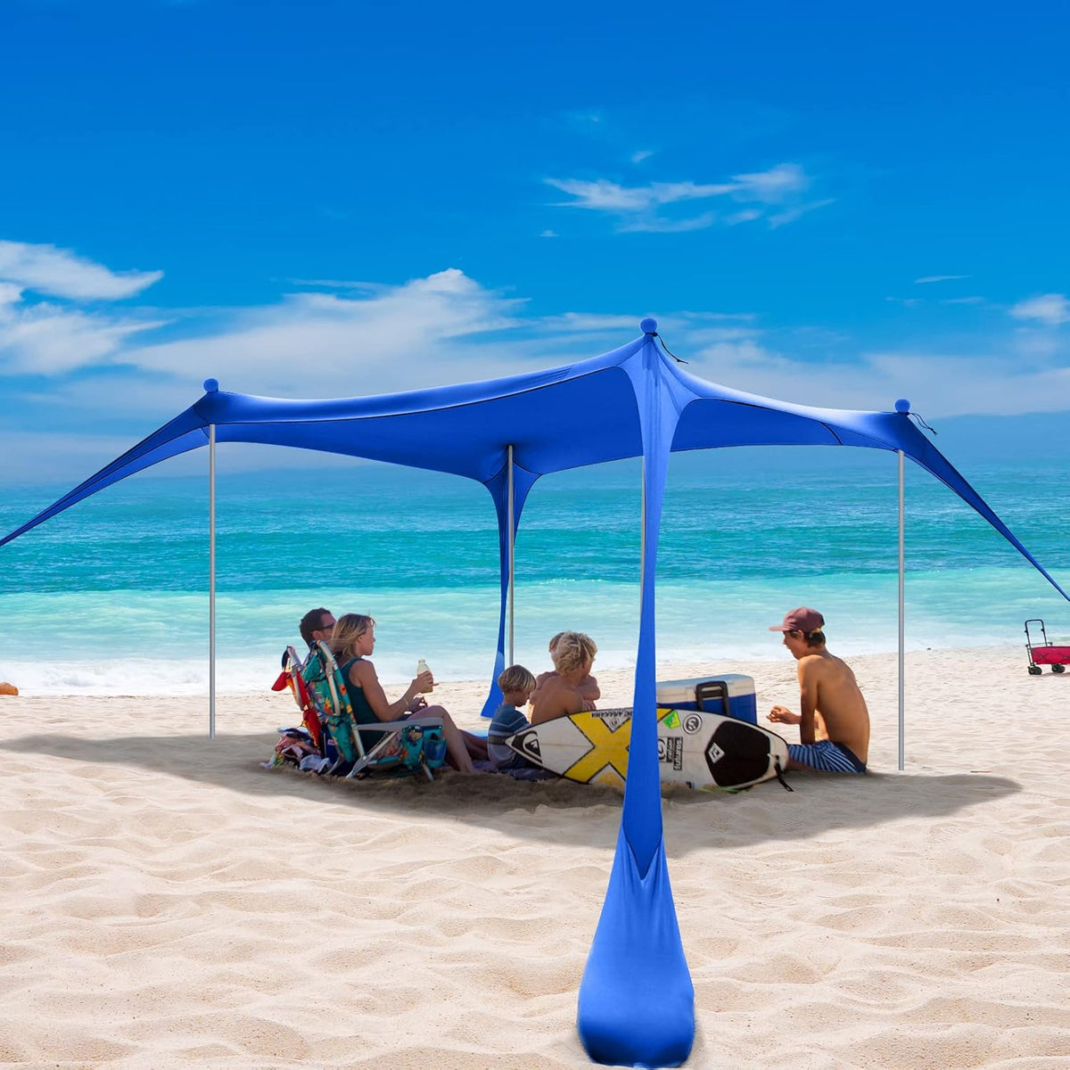 Beach Tent Sun Shelter, 4 Person Pop Up Canopy with Sand Shovel and Tent Pegs X40039