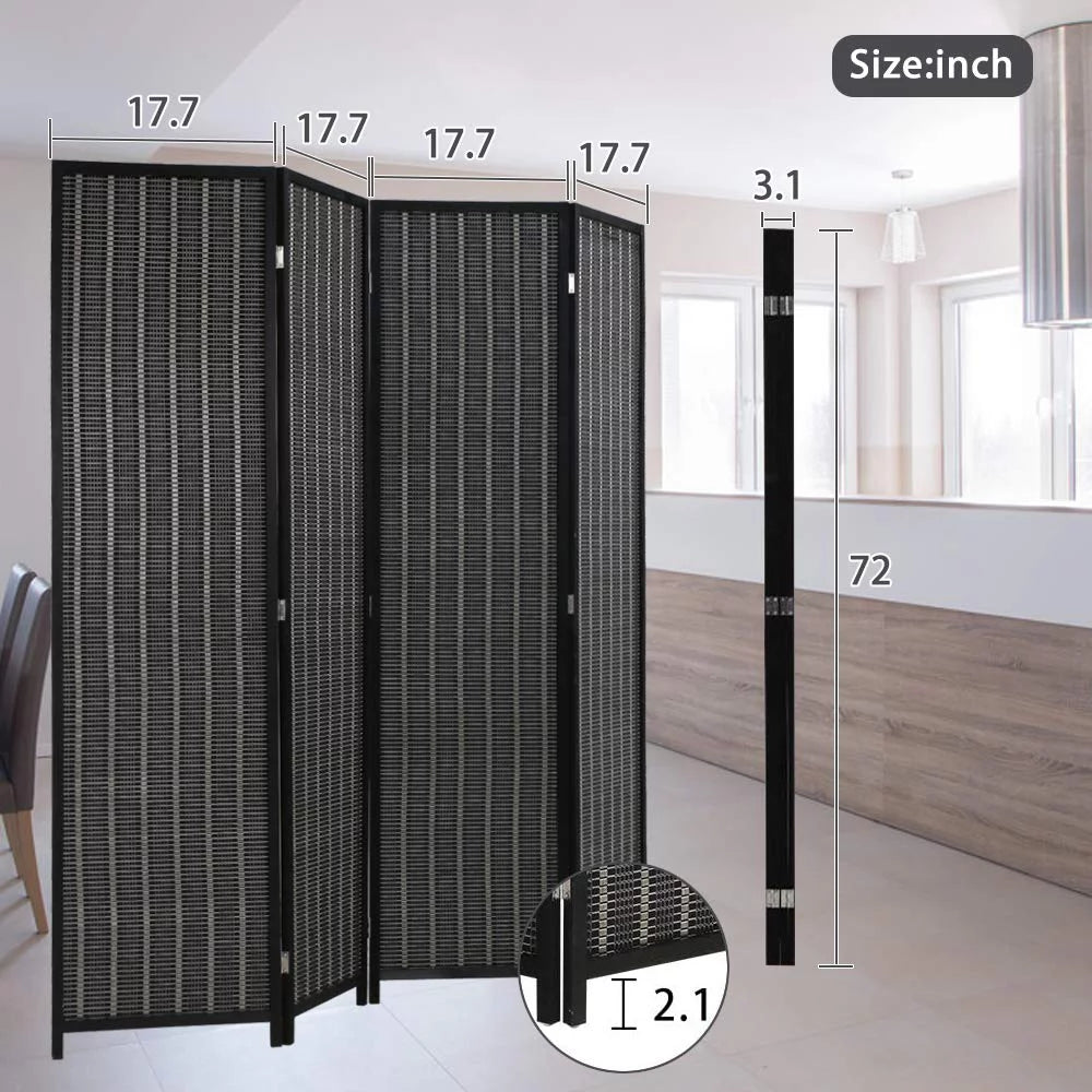 Black 4 Panel Folding Bamboo Room Divider M37335