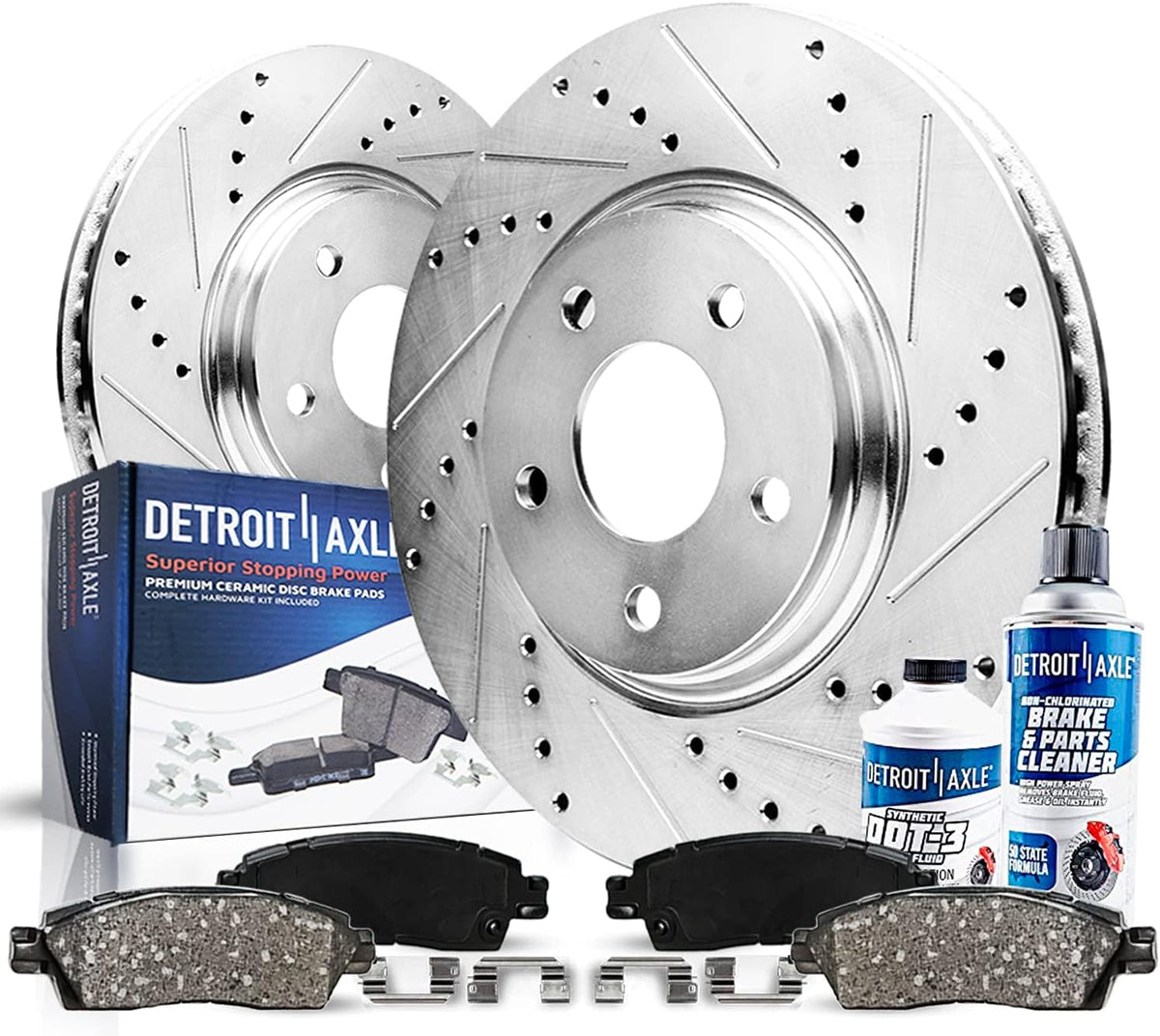 276mm Front Drilled & Slotted Brake Rotors Set with Pads Hardware and Brake Cleaner Fluid for Chevy Cruze Sonic E6715